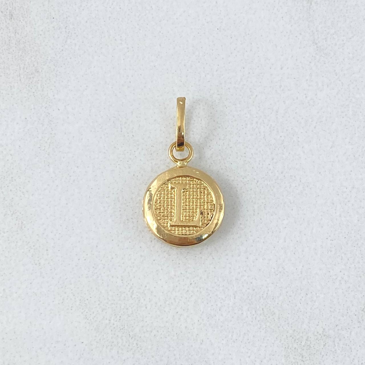 Dije Letra L 0.5gr / 1.8cm / Ciculo Texturizado Oro Amarillo 18K