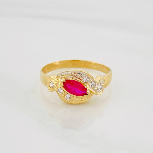 Anillo Gema Central 2.9g / T7 3/4 Dos Oros Amarillo Blanco 18K