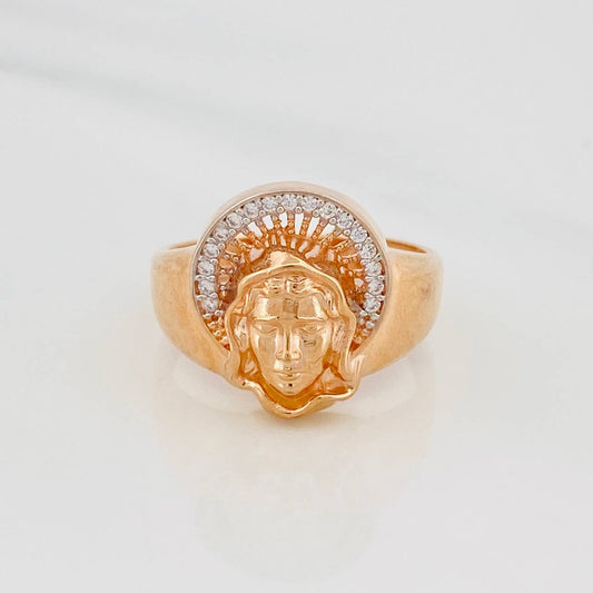 Anillo Rostro Cristo 3.8g / T6 Dos Oros Blanco Rosa 18K