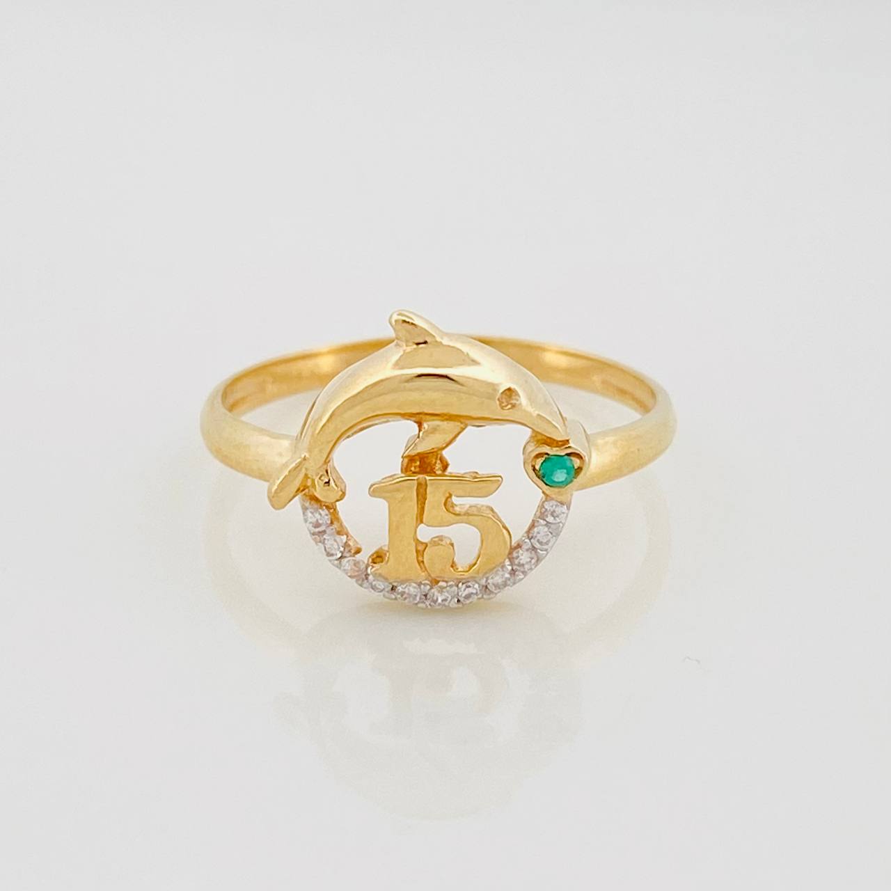 Anillo 15 's Delfín 2.2g / T6 1/2 Dos Oros Amarillo Blanco 18K
