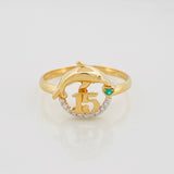 Anillo 15 's Delfín 2.2g / T6 1/2 Dos Oros Amarillo Blanco 18K