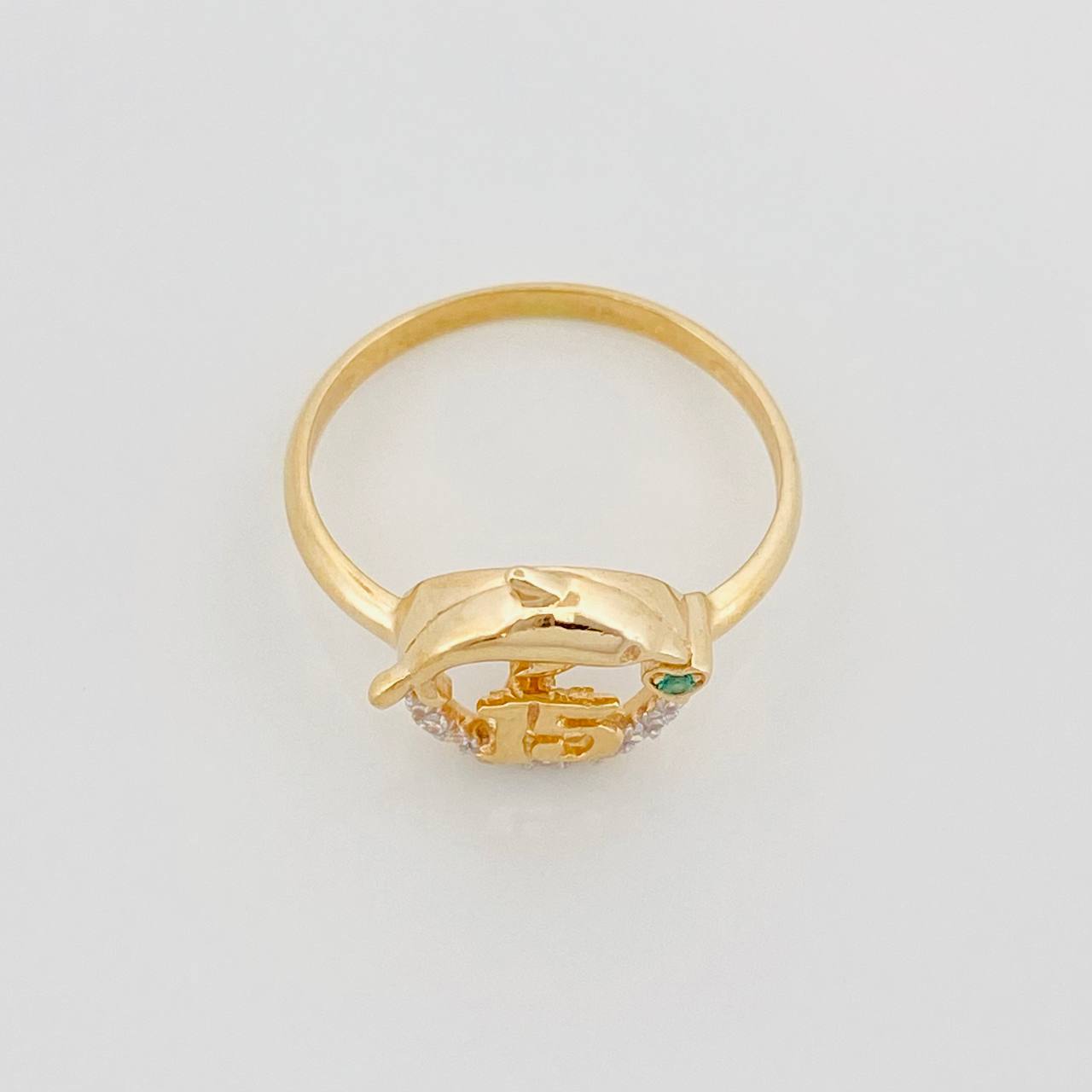 Anillo 15 's Delfín 2.2g / T6 1/2 Dos Oros Amarillo Blanco 18K