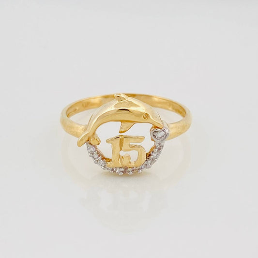Anillo 15 's Delfín 2.15g / T6 1/4 Dos Oros Amarillo Blanco 18K