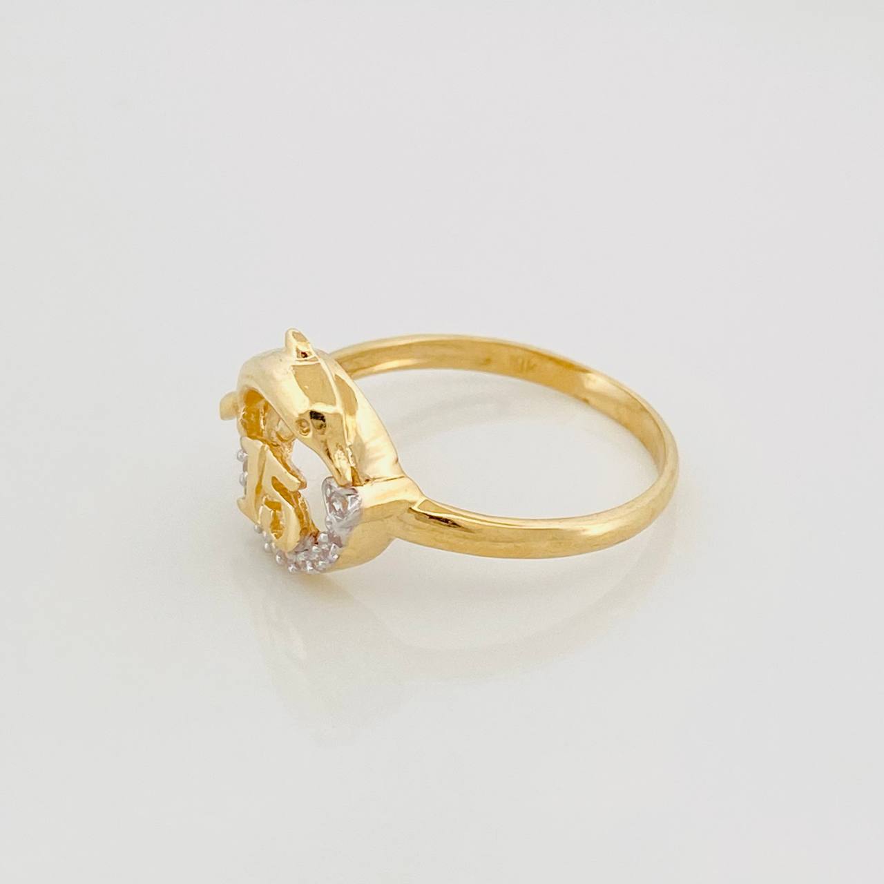 Anillo 15 's Delfín 2.15g / T6 1/4 Dos Oros Amarillo Blanco 18K