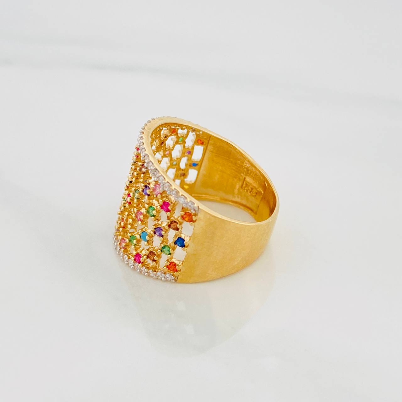 Anillo Malla Colores 5.7g / T8 1/4 Dos Oros Amarillo Blanco 18K