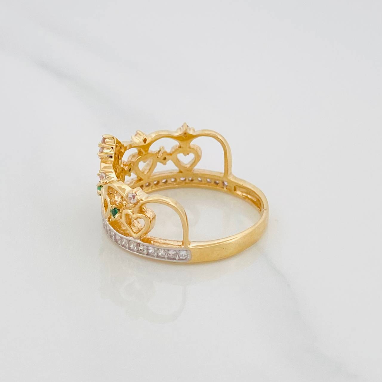 Anillo Tiara Corazones 3.4g / T6 Dos Oros Amarillo Blanco 18K