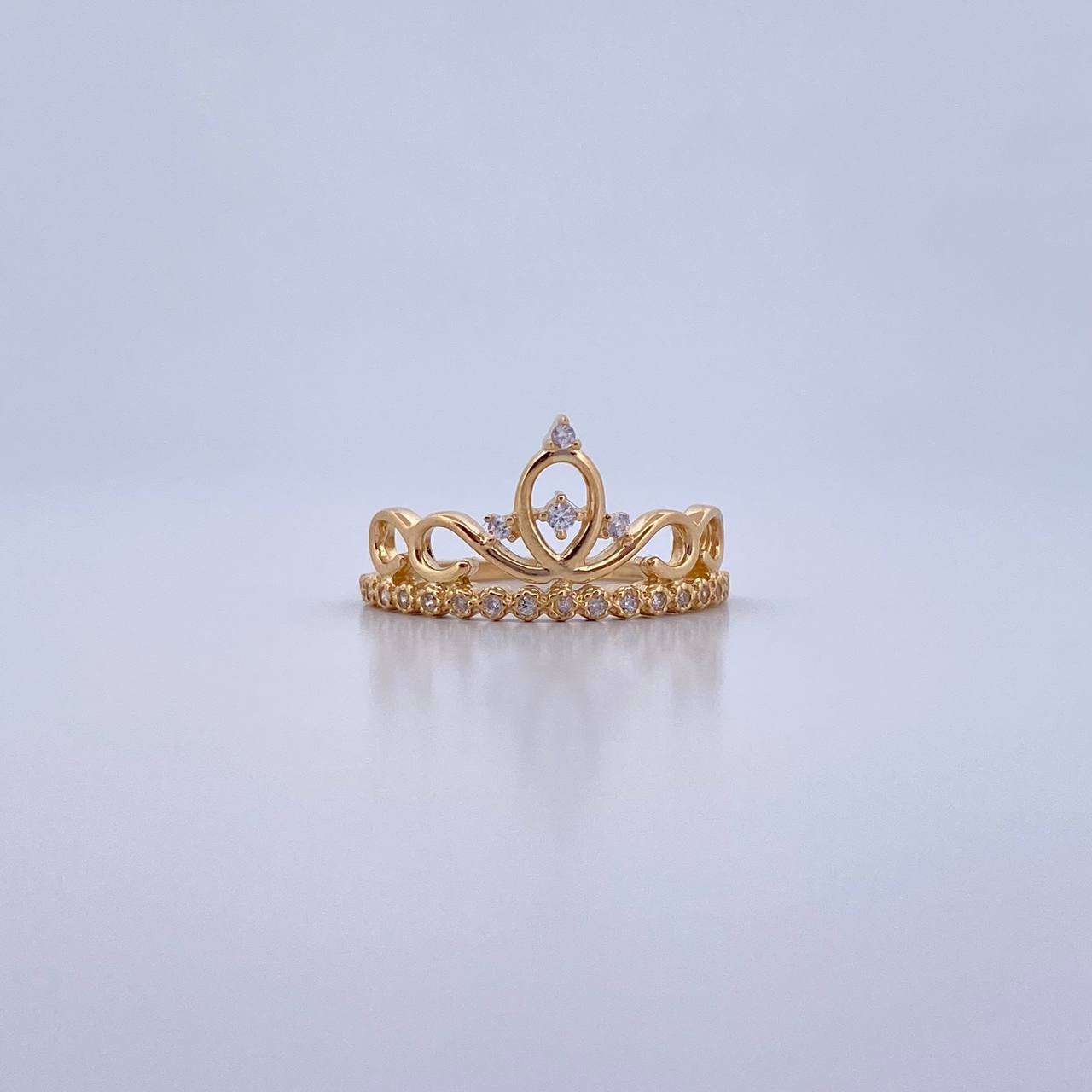 Anillo Corona 2.35gr / T6 3/4 / Circones Blancos Oro Amarillo 18K &