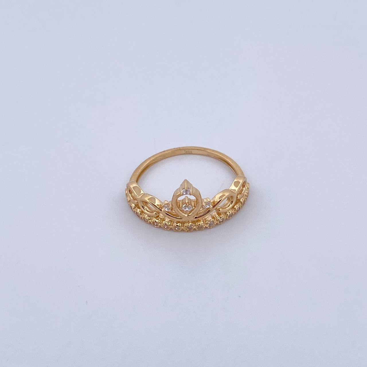 Anillo Corona 2.35gr / T6 3/4 / Circones Blancos Oro Amarillo 18K &
