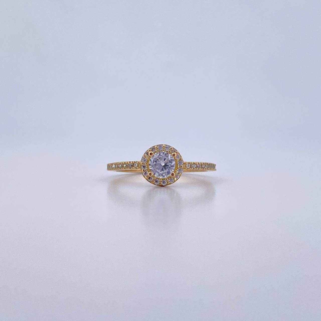 Anillo Halo Solitario Churumbela 1.8gr / T5 3/4 / Circones Blancos Oro Amarillo 18K &