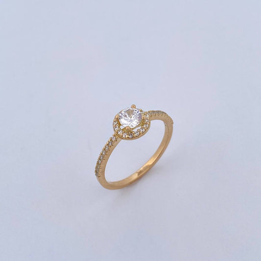 Anillo Halo Solitario Churumbela 1.8gr / T5 3/4 / Circones Blancos Oro Amarillo 18K &