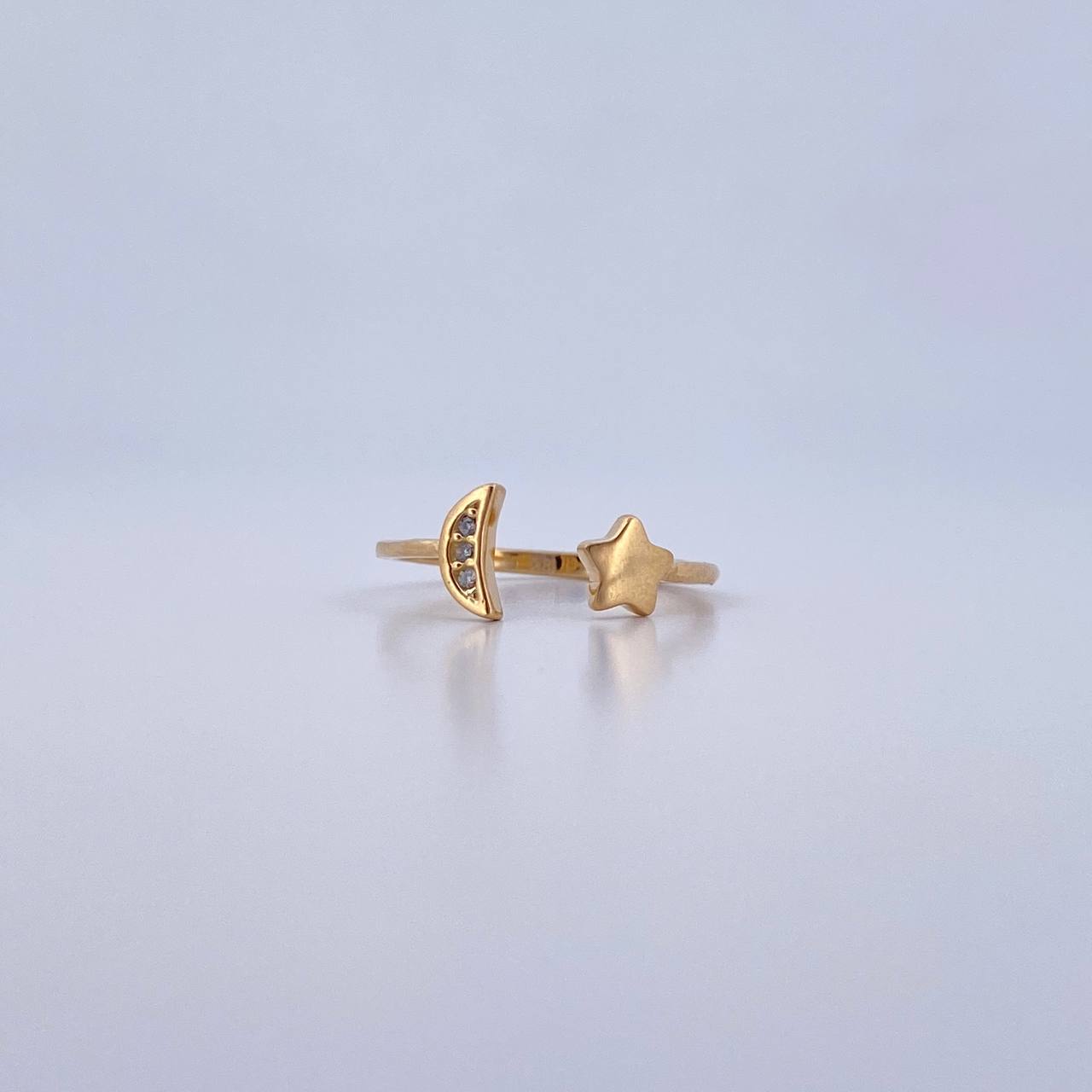 Anillo Abrazo Estrella Luna 1.7gr / T7 / Circones Blancos Oro Amarillo 18K &