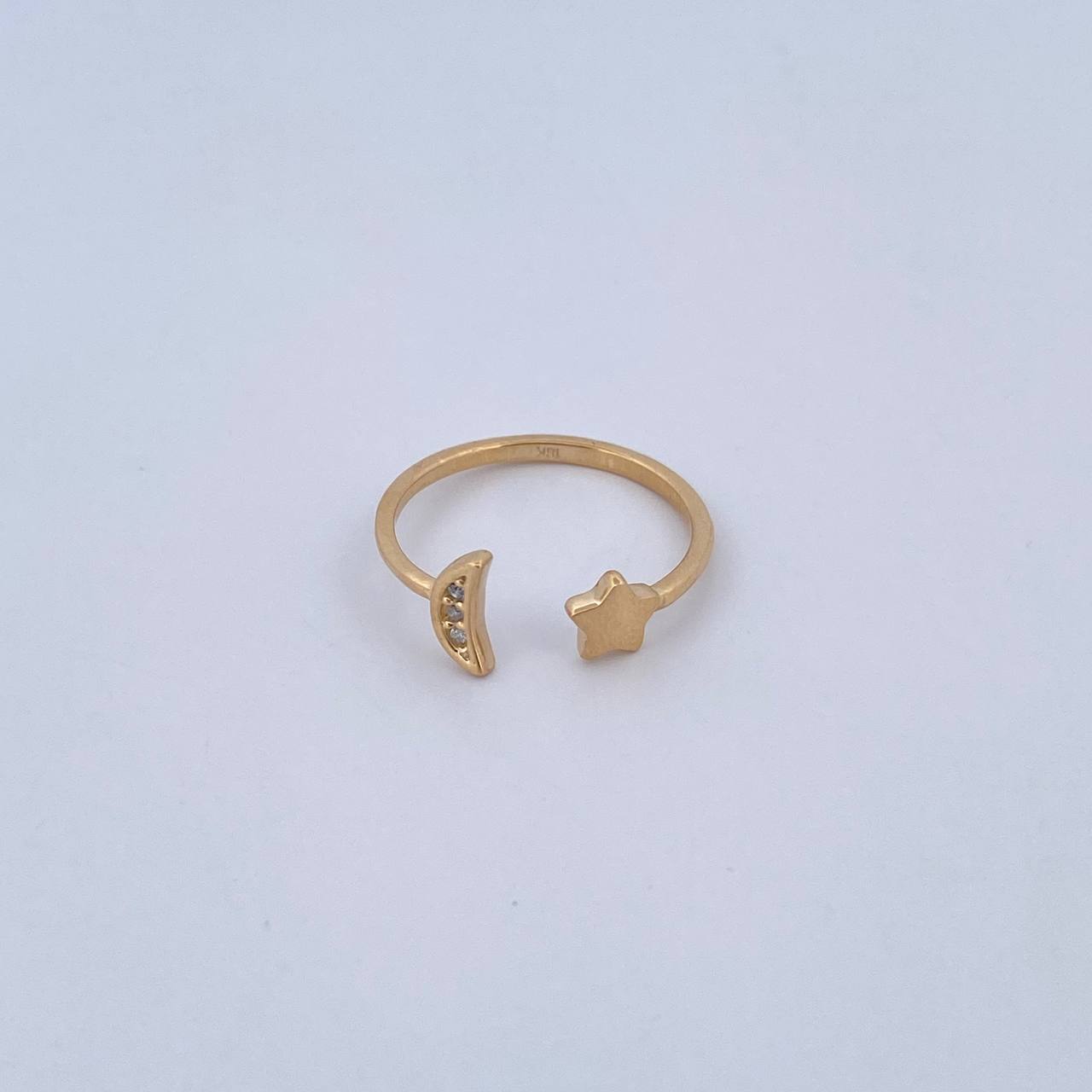 Anillo Abrazo Estrella Luna 1.75gr / T7 1/2 / Circones Blancos Oro Amarillo 18K &