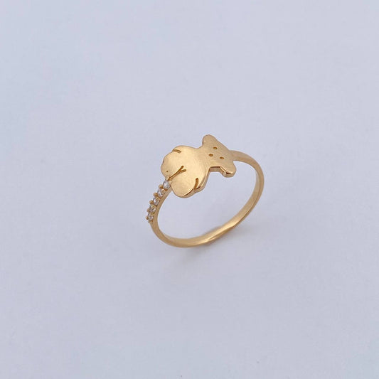 Anillo Oso Ts 1.45gr / T6 1/4 / Circones Blancos Oro Amarillo 18K &
