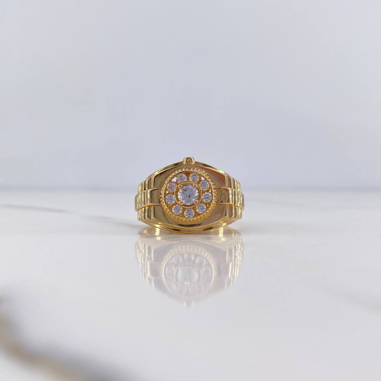 Anillo Crono Tempo 7.1gr / T9 1/2 / Circones Blancos Oro Amarillo 18K $
