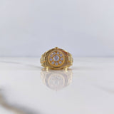 Anillo Crono Tempo 7.1gr / T9 1/2 / Circones Blancos Oro Amarillo 18K $