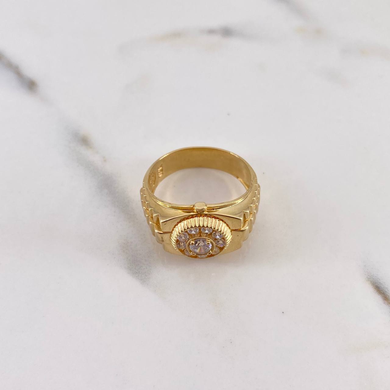 Anillo Crono Tempo 7.1gr / T9 1/2 / Circones Blancos Oro Amarillo 18K $