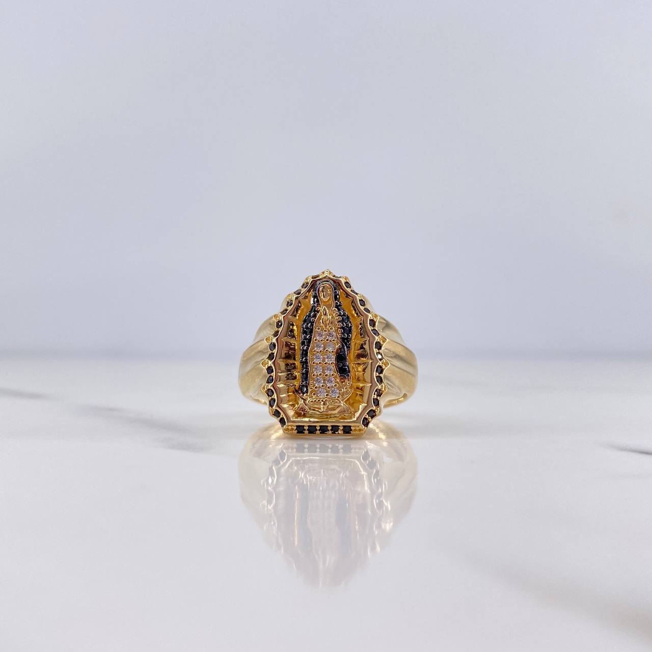 Anillo Virgen Guadalupe 7.8gr / T8 / Circones Negros Blancos Oro Amarillo 18K $