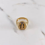 Anillo Virgen Guadalupe 7.8gr / T8 / Circones Negros Blancos Oro Amarillo 18K $