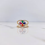 Anillo Rombo Flor 2.85gr / T6 1/2 / Circones Fucsia Naraja Verde Azul Blancos Dos Oros Amarillo Blanco 18K $