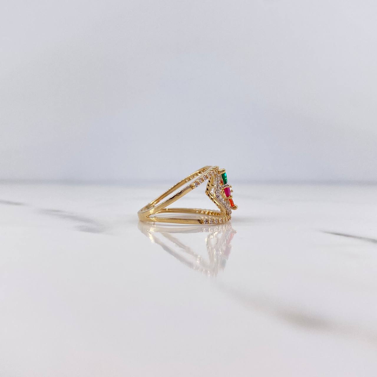 Anillo Rombo Flor 2.85gr / T6 1/2 / Circones Fucsia Naraja Verde Azul Blancos Dos Oros Amarillo Blanco 18K $