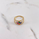 Anillo Rombo Flor 2.85gr / T6 1/2 / Circones Fucsia Naraja Verde Azul Blancos Dos Oros Amarillo Blanco 18K $