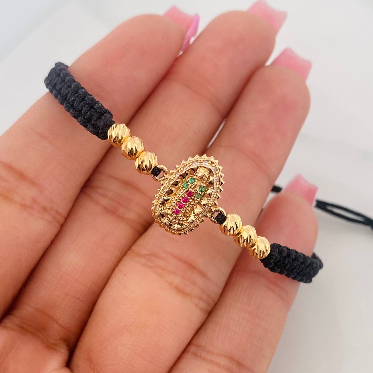 Pulsera Tejida Virgen Guadalupe Oro Amarillo 18K