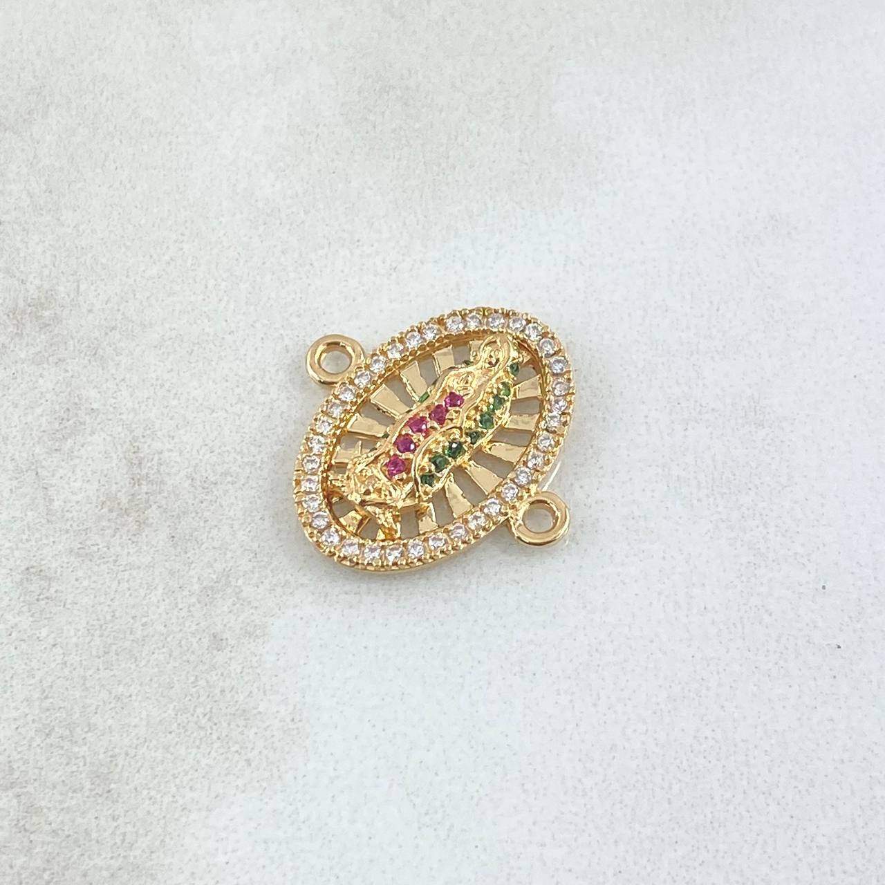 Herraje Virgen Guadalupe Ovalo 2.25gr / 1.8cm / Circones Blancos - Verdes - Fucsias  Oro Amarillo 18K ©