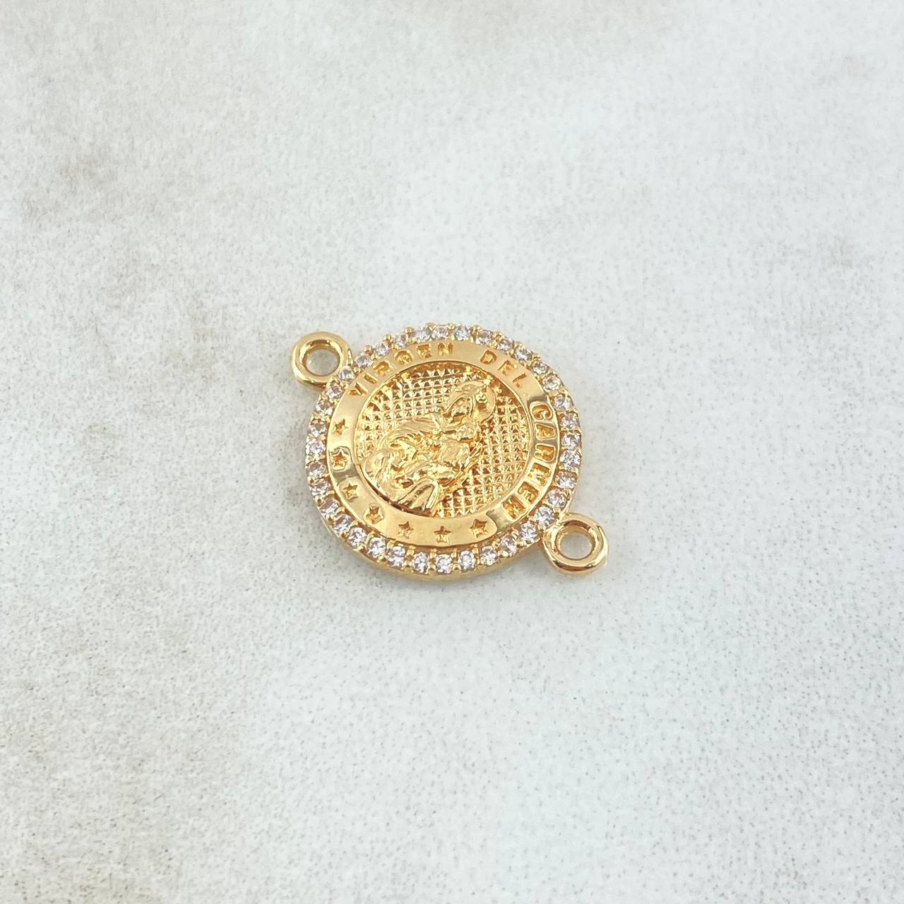 Herraje Virgen Del Carmen 2.15gr / 2.3cm / Circulo Texturizado Circones Blancos  Oro Amarillo 18K ©