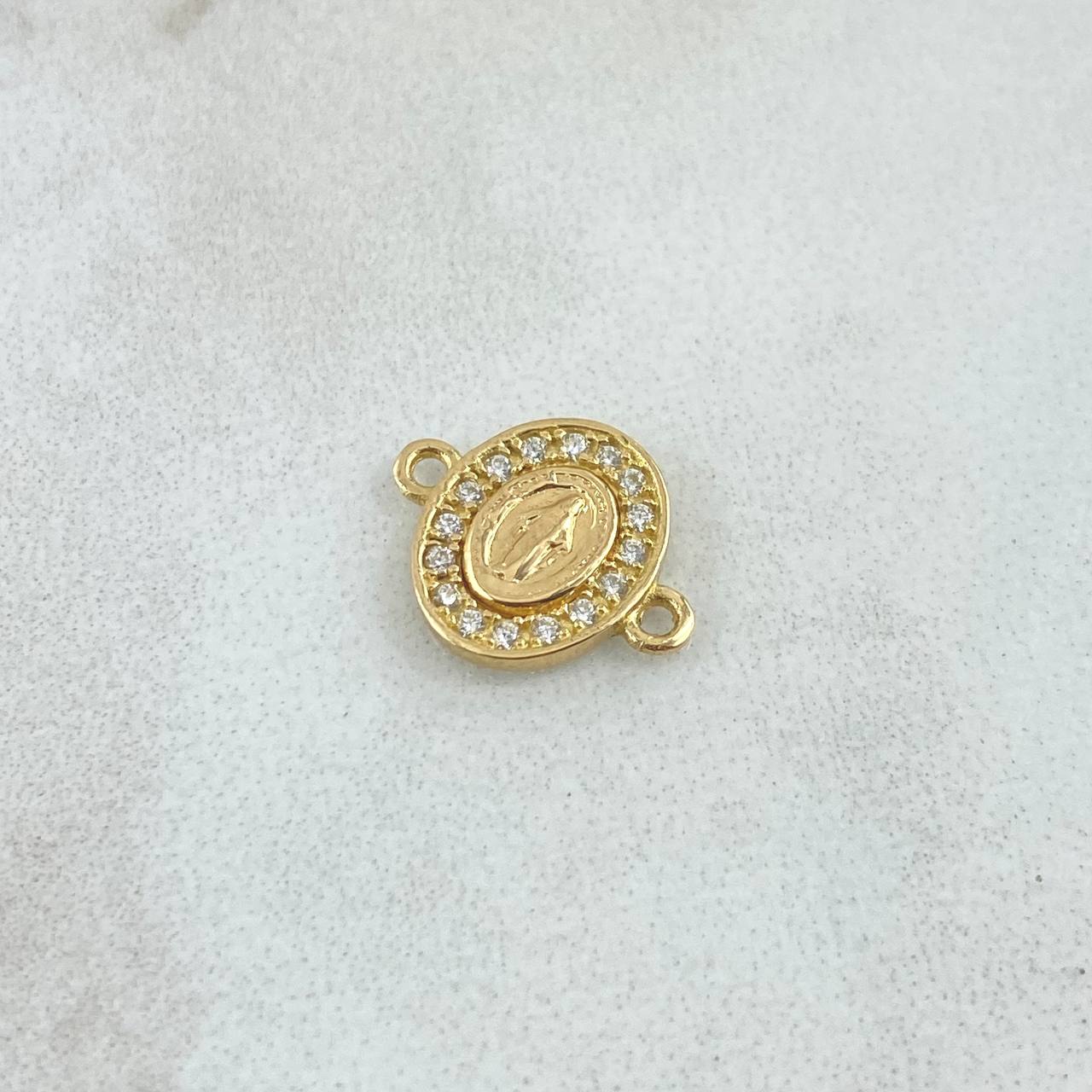 Herraje Virgen Milagrosa Ovalado 0.65gr / 1cm / Doble Marco Circones Blancos Oro Amarillo 18K ©