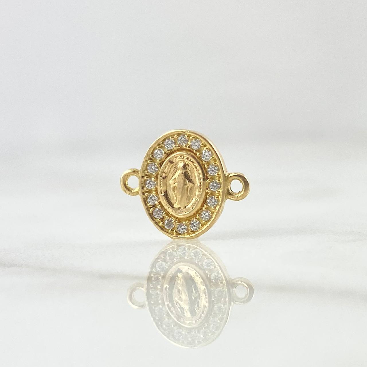 Herraje Virgen Milagrosa Ovalado 0.65gr / 1cm / Doble Marco Circones Blancos Oro Amarillo 18K ©