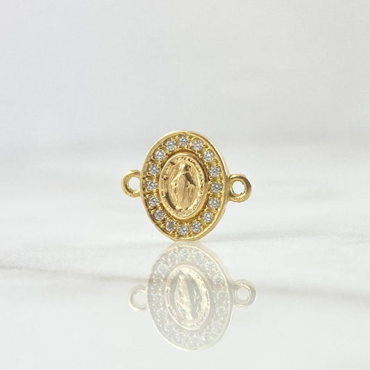Herraje Virgen Milagrosa Ovalado 0.65gr / 1cm / Doble Marco Circones Blancos Oro Amarillo 18K ©