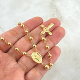 Rosario Virgen milagrosa Cruz INRI 13gr / 60cm / 5mm-4mm Bolas lisas Oro Amarillo 18K ©