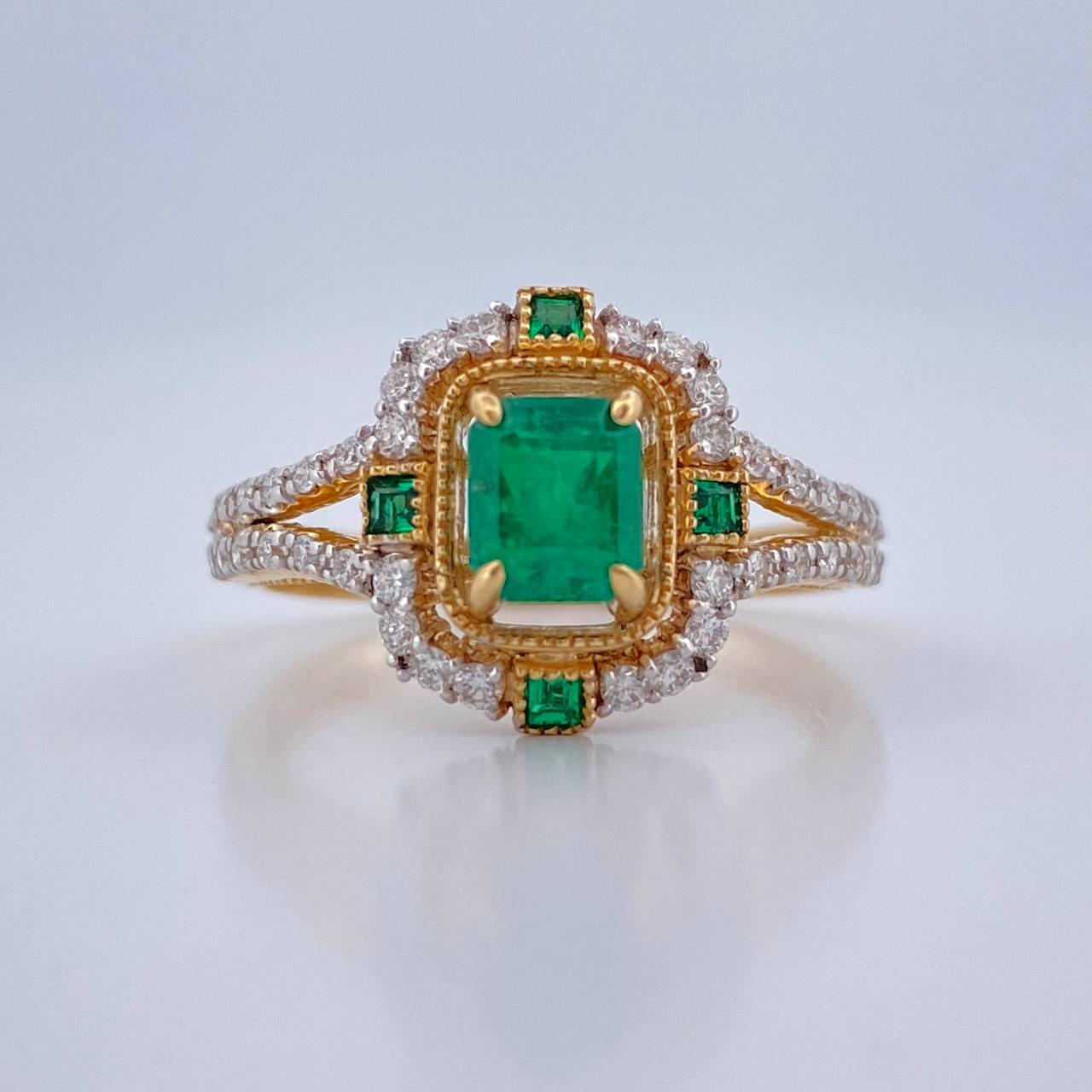 Anillo Fortuna Esmeralda 3.7gr / T6 3/4 / Dos Oros Amarillo Blanco 18K &