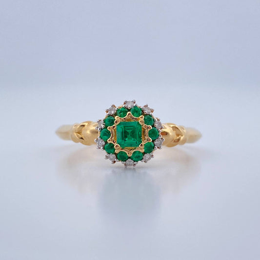 Anillo Flor De Loto Esmeralda 3.2gr / T7 / Dos Oros Amarillo Blanco 18K &