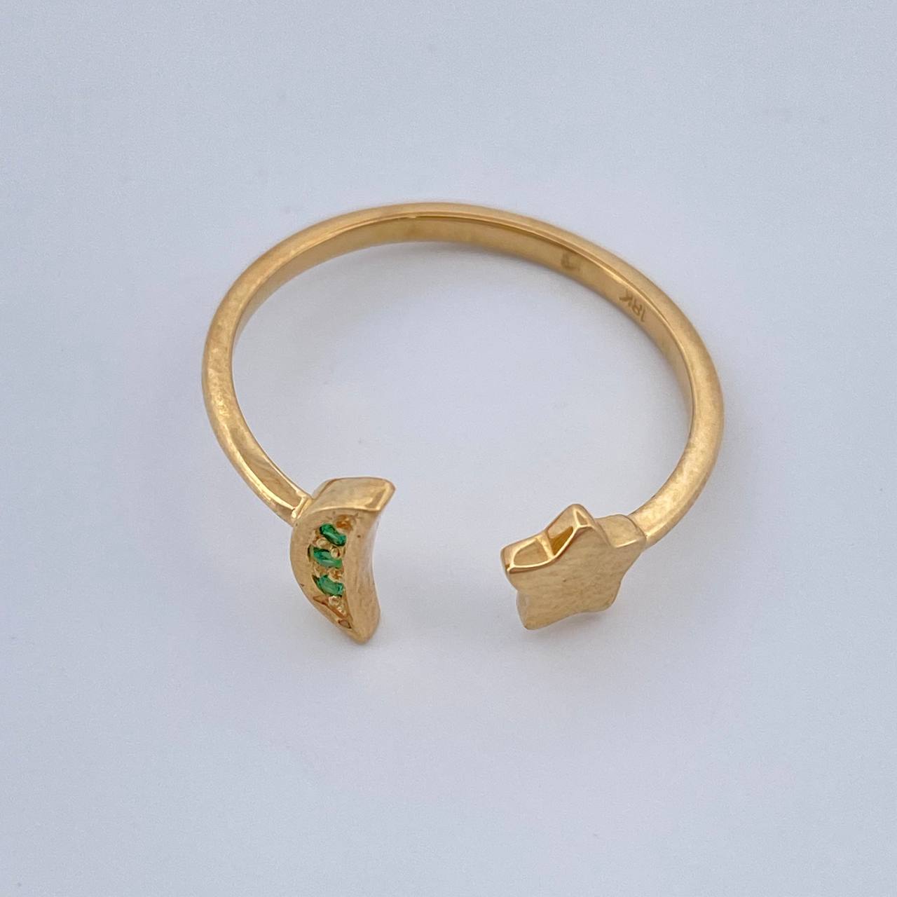 Anillo Abrazo Estrella Luna Esmeralda 1.65gr / T6 1/4 / Oro Amarillo 18K &