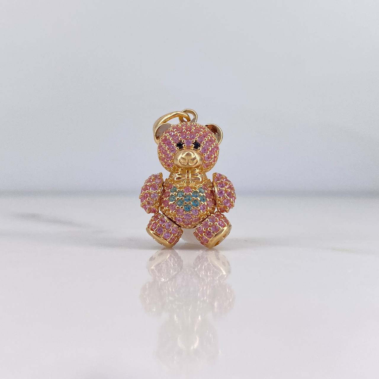 Dije Oso Articulado Corazon 4.4gr / 2.4cm / Circones Rosados Azules Negros Oro Amarillo 18K $