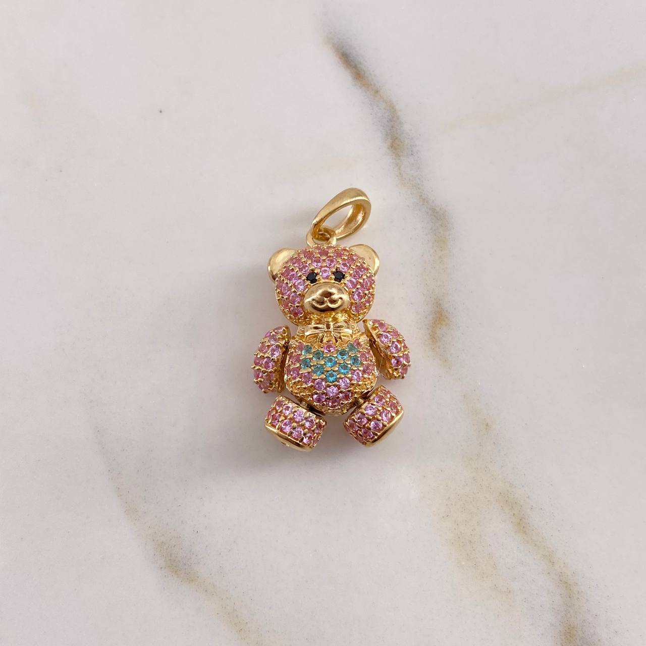 Dije Oso Articulado Corazon 4.4gr / 2.4cm / Circones Rosados Azules Negros Oro Amarillo 18K $