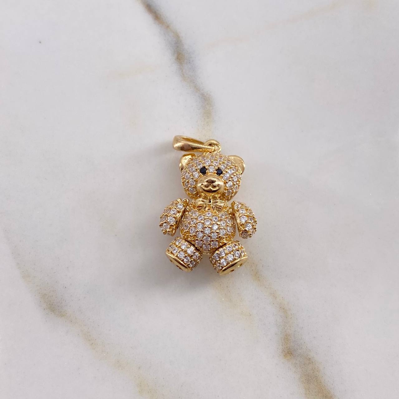 Dije Oso Articulado 4.4gr / 2.5cm / Circones Blancos Negros Oro Amarillo 18K $