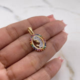 Dije Virgen Maria 1.95gr / 2.4cm / Circones De Colores Dos Oros Amarillo Blanco 18K $