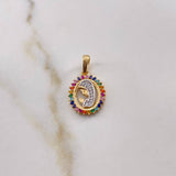Dije Virgen Maria 1.95gr / 2.4cm / Circones De Colores Dos Oros Amarillo Blanco 18K $