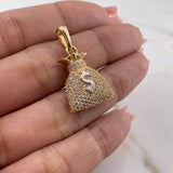 Dije Bolsa De Dinero 4.15gr / 2.9cm / Circones Blancos Oro Amarillo 18K $