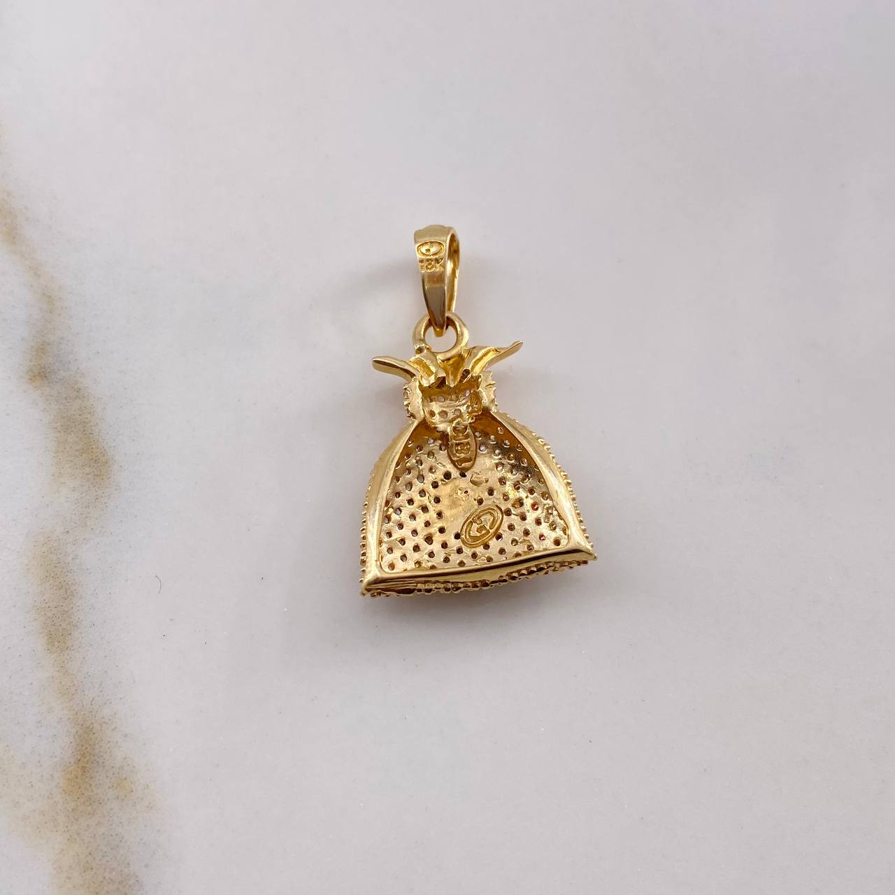 Dije Bolsa De Dinero 4.15gr / 2.9cm / Circones Blancos Oro Amarillo 18K $
