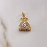 Dije Bolsa De Dinero 4.15gr / 2.9cm / Circones Blancos Oro Amarillo 18K $