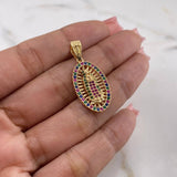 Dije Virgen Guadalupe 3.65gr / 3.2cm / Circones Verdes Fucsias Azules Oro Amarillo 18K $