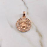Dije Medalla Corona RX 4.15gr / 3cm / Circones Blancos Oro Rosa 18K $