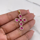 Dije Cruz Tupida 3.3gr / 3.6cm / Circones Blancos Fucsias Oro Amarillo 18K &