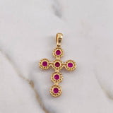 Dije Cruz Tupida 3.3gr / 3.6cm / Circones Blancos Fucsias Oro Amarillo 18K &