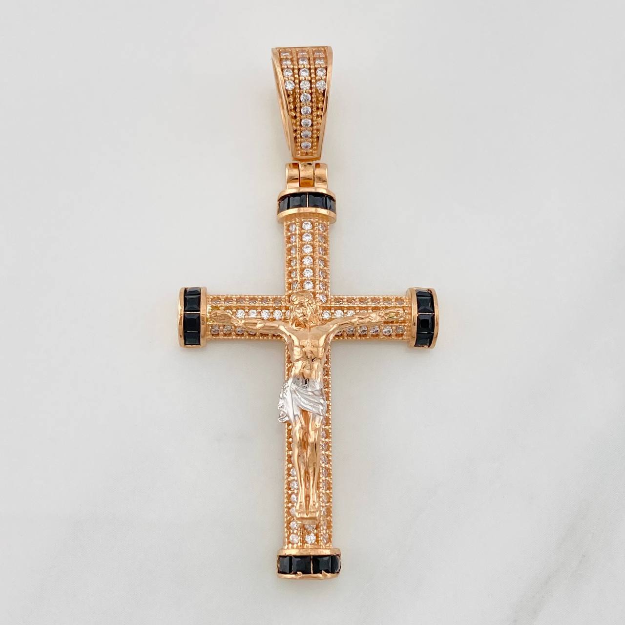 Dije Cruz Cristo 7.7g / 5.3cm Dos Oros Blanco Rosa 18K