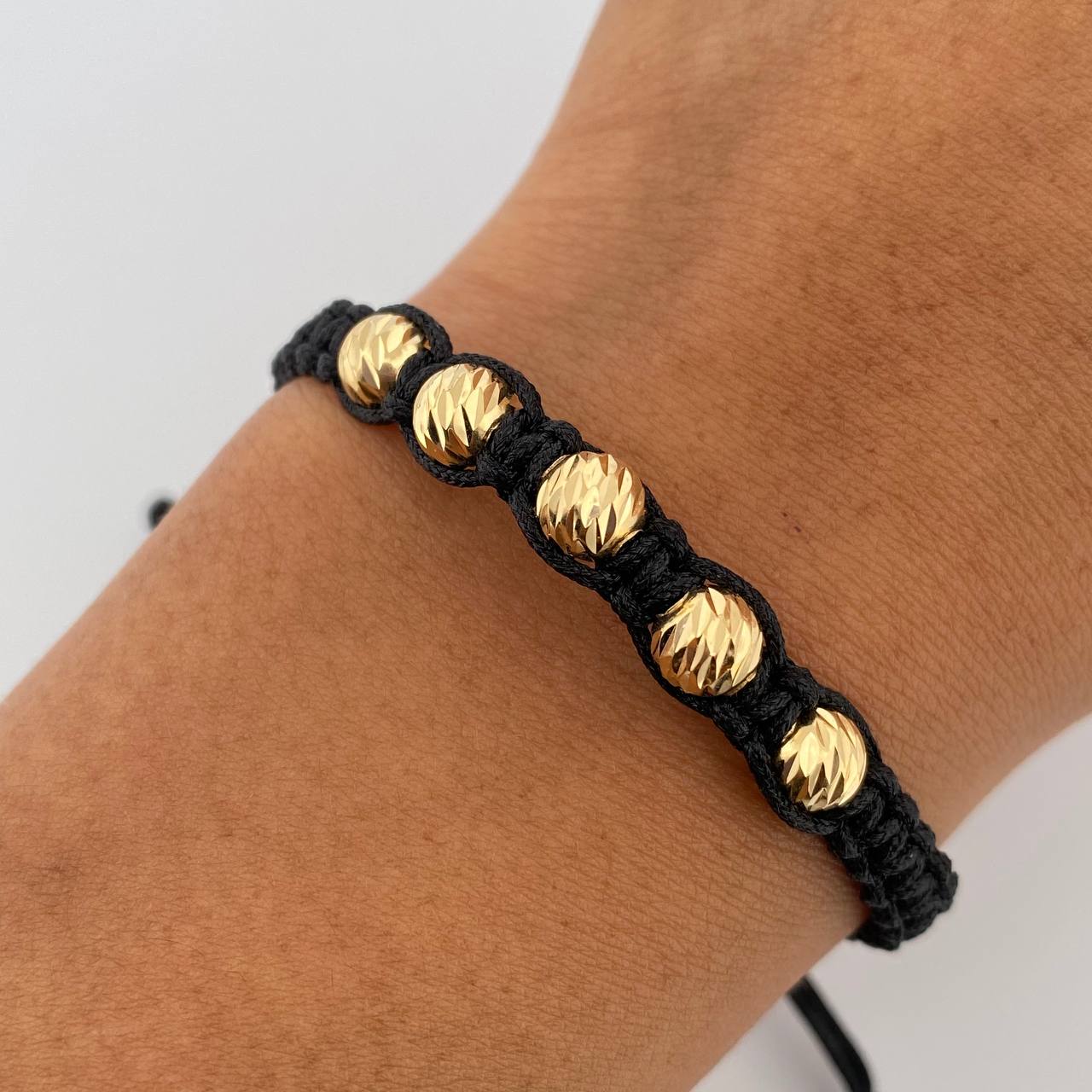 Pulsera Negra Bolas 1gr / Oro 18K &