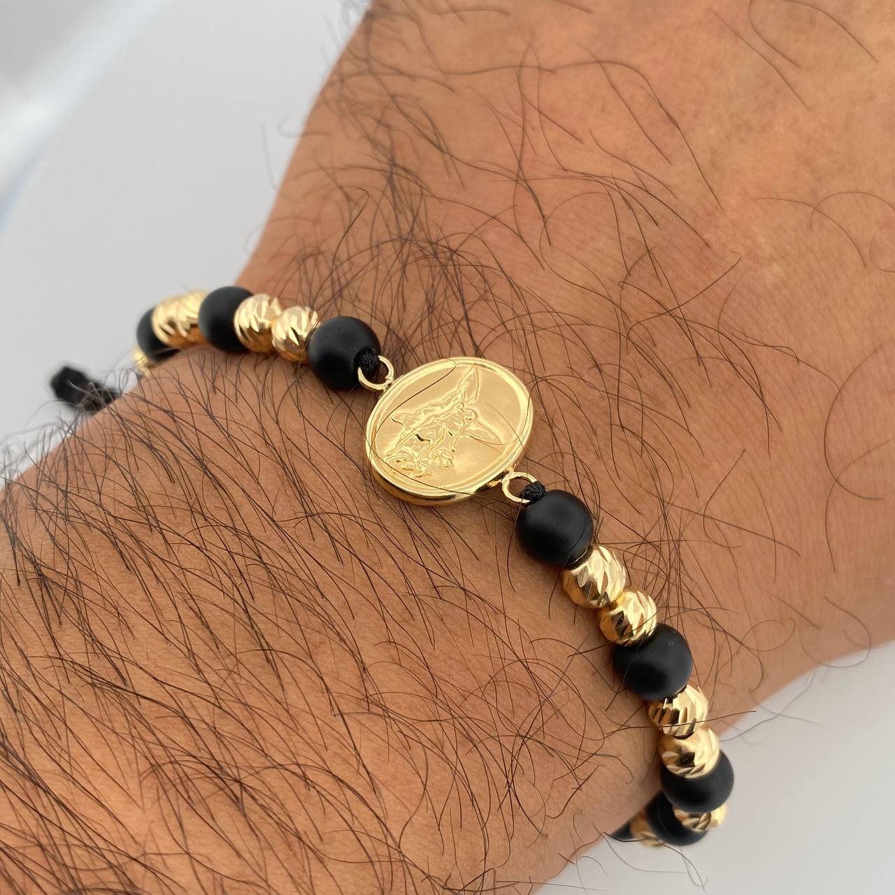 Pulsera Negra San Miguel Arcángel 2.9gr / Oro 18K &